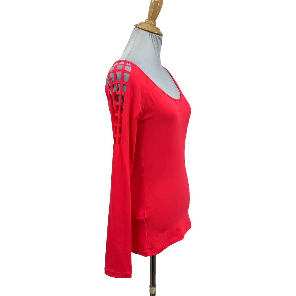 Lorna Jane Top Womens S Small Cupid Red Madrid Lasercut Long Sleeve Excel Shirt
